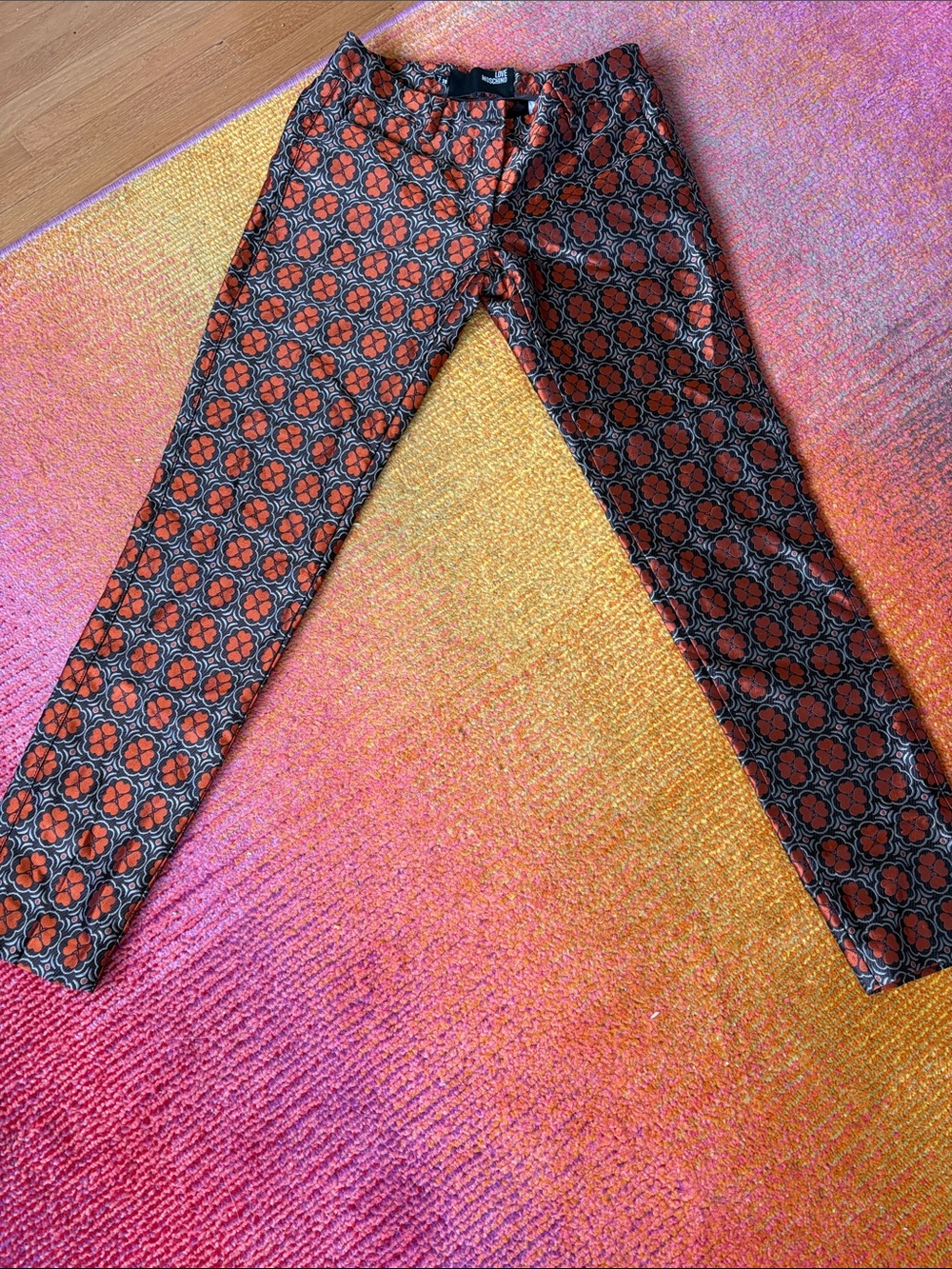 Love Moschino Brown and Orange Floral Jacquard Pants